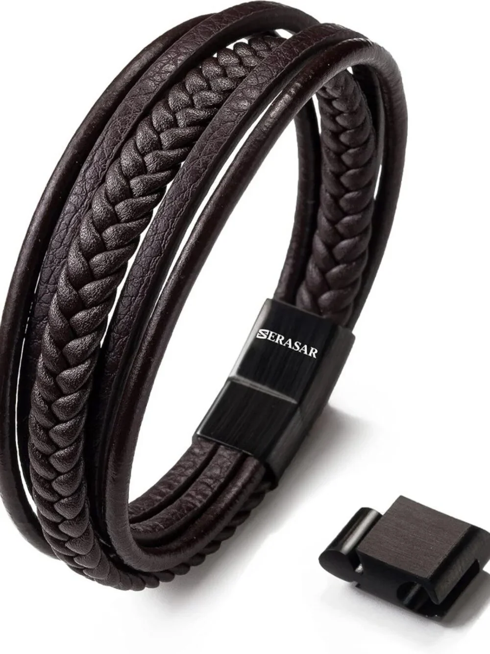 Stylish Braid Leather Bracelet for Men - Black & Brown, Magnetic Clasp